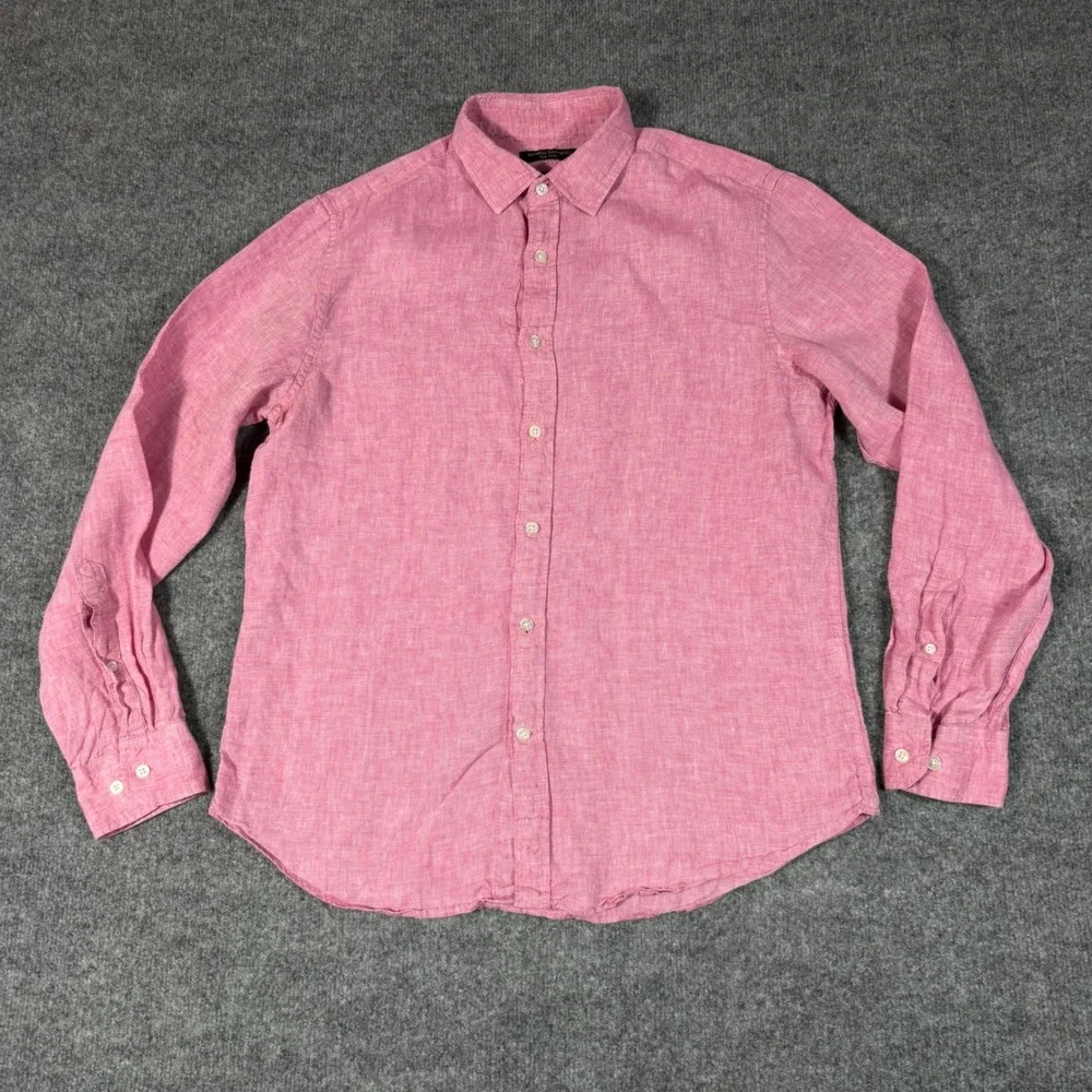 Banana Republic Shirt Camden Standard Fit Mens M Pink 100% Linen Long Sleeve EUC